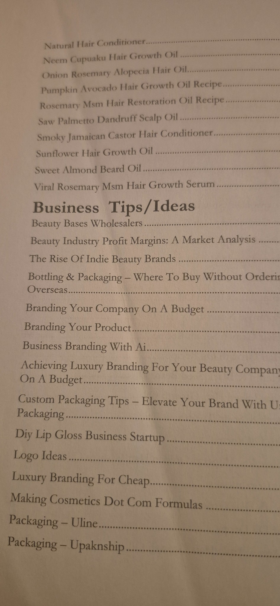 Look inside The Beauty Business Blueprint table of contents photo